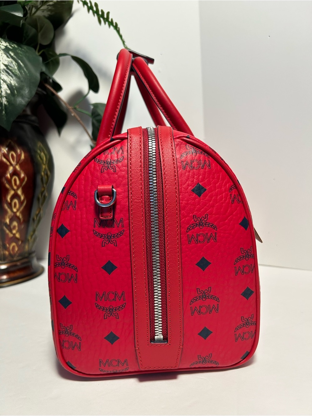 MCM Red Visetos Logo Boston Bag-NWT WITH COA! - Picture 8 of 11